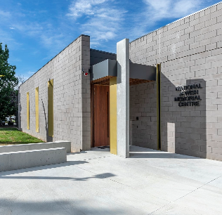 Photo of entry door to the Jewish Memorial Centre, designed by Philip Leeson Architects and JV3 rating by Powerhaus.