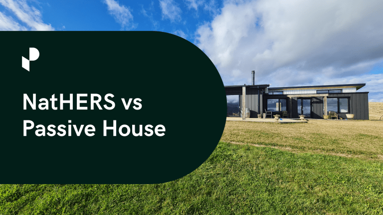 Image shows a rural house with the words "nathers vs passive house" written on it.