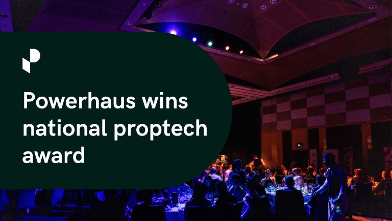 Image shows the 2025 Proptech Awards Gala Dinner with text overlay, reading: Powerhaus wins national proptech awards